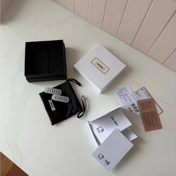 Miu Miu Light Blue Hair Clips with Sparkling Accents - Picture 2 of 9